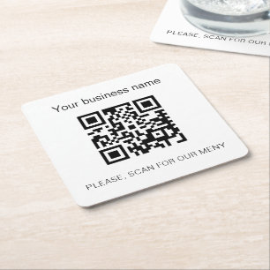 Schwarz weiß Geschäft Bar Restaurant Menü QR-Code Rechteckiger Pappuntersetzer