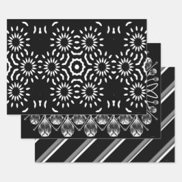 Schwarz-Weiß-Geschenkverpackung-Set aus 3 Teilen Geschenkpapier Set