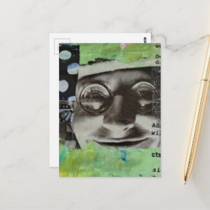 Schwarz-Weiß-Gesicht mit Punkten-Buchstaben Postkarte