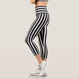 Schwarz-Weiß gestreift Capri Leggings