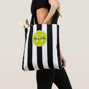 Schwarz-weiß gestreift mit Limettengrünem Monogram