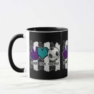 Schwarz Weiß Gestreift Peace Love Fußball Tasse