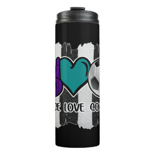 Schwarz Weiß Gestreift Peace Love Fußball Thermosbecher