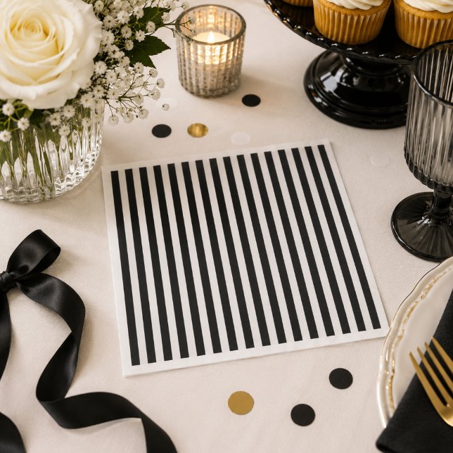 Schwarz-weiß gestreift  serviette (Modern Black and white stripe napkin, old money theme party decoration)