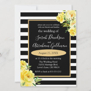 Schwarz-Weiß gestreifte Blumen Rosen Hochzeit Einl Einladung