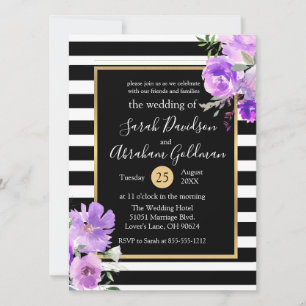 Schwarz-Weiß gestreifte Blumen Rosen Hochzeit Einladung