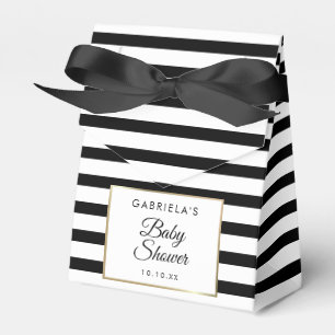 Schwarz-Weiß gestreifte elegante goldene Babyparty Geschenkschachtel