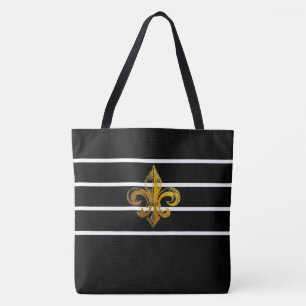 SCHWARZ-WEISS GESTREIFTE FLEUR-DE-LIS-DESIGN-TASCH