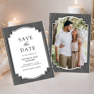 Schwarz-Weiß gestreifte Foto-Hochzeit Save The Date