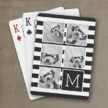 Schwarz-weiß gestreifte Fotomaterial benutzerdefin Spielkarten<br><div class="desc">Im Hintergrund befindet sich ein optionales Streifenmuster - Verwenden Sie fünf quadratische Fotos,  um ein individuelles Geschenk zu kreieren. Oder man behalte den Hipster Welpe und macht einen trendigen Sake. Wenn Sie die Bilder anpassen müssen,  klicken Sie auf das Werkzeug anpassen,  um Änderungen vorzunehmen.</div>
