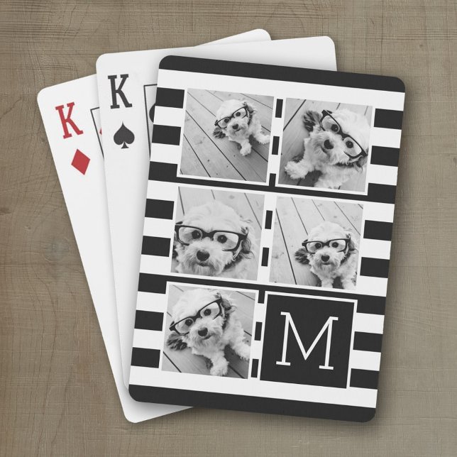 Schwarz-weiß gestreifte Fotomaterial benutzerdefin Spielkarten (Personalized playing cards with photos and custom text)
