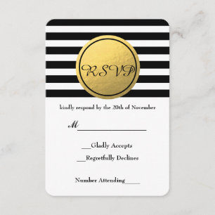 Schwarz-Weiß gestreifte Goldfolie Kreis-RSVP-Karte RSVP Karte