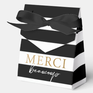 Schwarz-weiß gestreifte Merci Beaucoup Geschenkschachtel