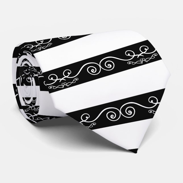Schwarz-weiß gestreifte Monogramm-Konstruktion Krawatte (Gerollt)