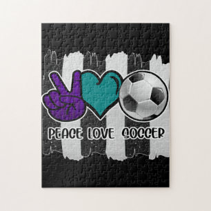 Schwarz-Weiß gestreifte Peace Love Fußball Puzzle