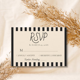 Schwarz-weiß gestreifte Retro-Minimalist-Hochzeit RSVP Karte