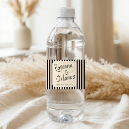 Schwarz-weiß gestreifte Retro-Minimalist-Hochzeit Wasserflaschenetikett