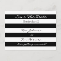 Schwarz Weiß gestreifte Save-The-Date-Postkarte