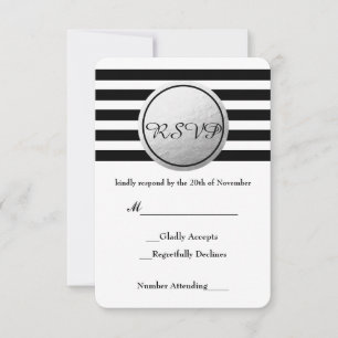 Schwarz-Weiß gestreifte silberne Folien-Rund-RSVP- RSVP Karte