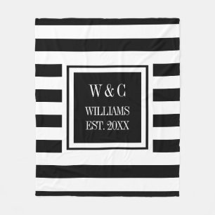 Schwarz-weiß gestreifte stilvolle Monogramm Fleecedecke