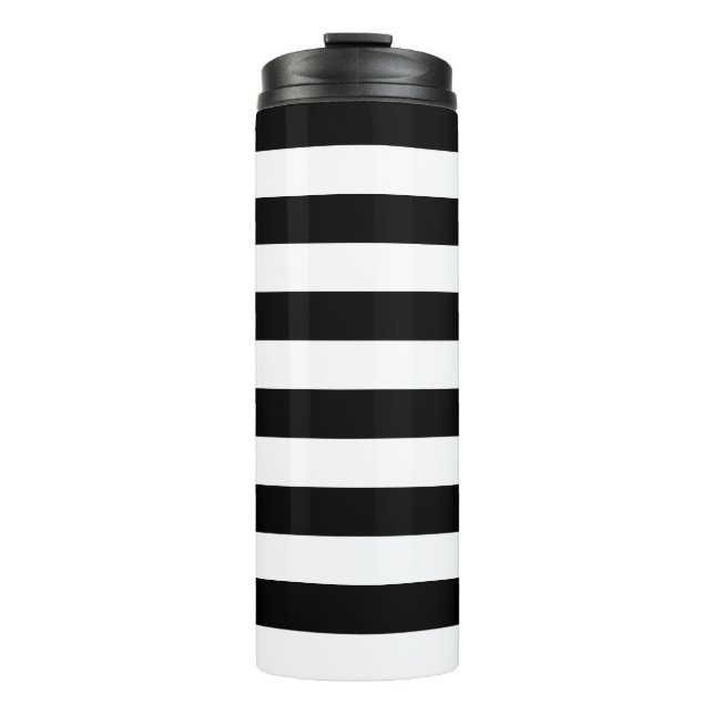 Schwarz & Weiß gestreifter Thermosbecher (Vorderseite)