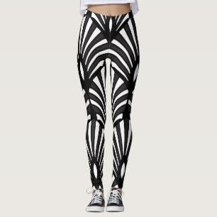 Schwarz-weiß gestreiftes Art Deco Muschel Muster Leggings