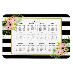 Schwarz-weiß gestreiftes Blumengold    Kalender 2 Magnet