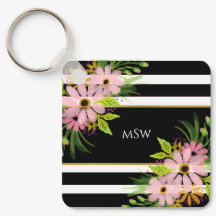 Schwarz-weiß gestreiftes Blumengold Personalisiert