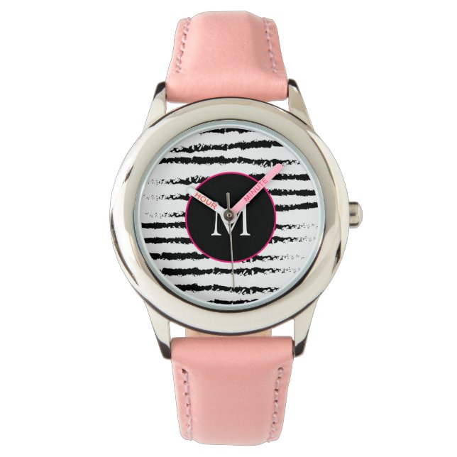 Schwarz-weiß gestreiftes Monogramm Armbanduhr (Vorderseite)