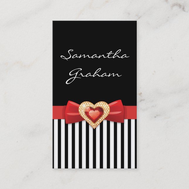 Schwarz-weiß gestreiftes Muster mit rotem Bogen un Visitenkarte (Vorderseite)