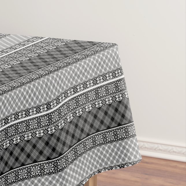 Schwarz-weiß gestreiftes Patchwork mit Spitze Tischdecke (Beispiel)