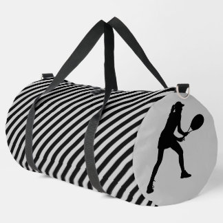 Schwarz-weiß gestreiftes Tennisspieler-Mädchen Duffle Bag