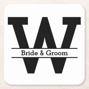 Schwarz-Weiß geteiltes Monogramm zur Hochzeit Rechteckiger Pappuntersetzer