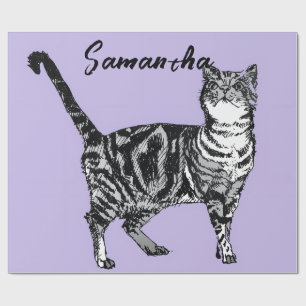 Schwarz-weiß getigerte Katzen Mädchen Name Lila  Geschenkpapier