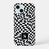 Schwarz-Weiß gewelltes kariertes Monogramm
