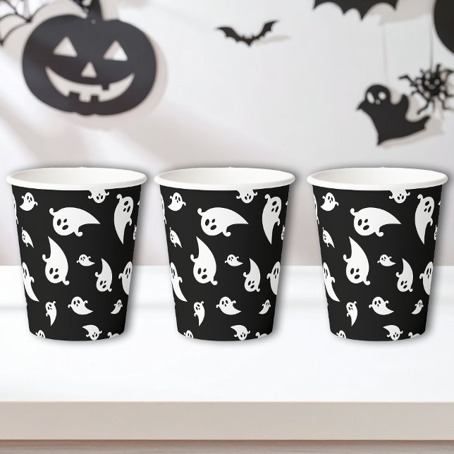 Schwarz-Weiß-Ghost-Muster Halloween Pappbecher (Von Creator hochgeladen)