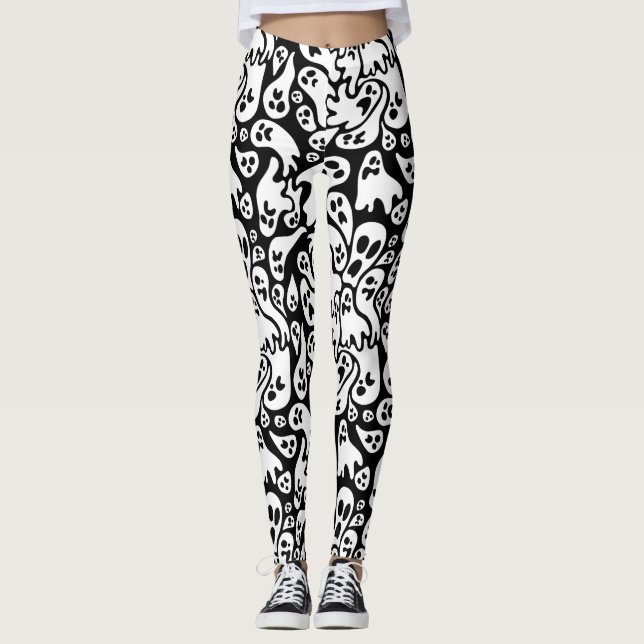 Schwarz-Weiß-Ghost-Muster Leggings (Vorderseite)
