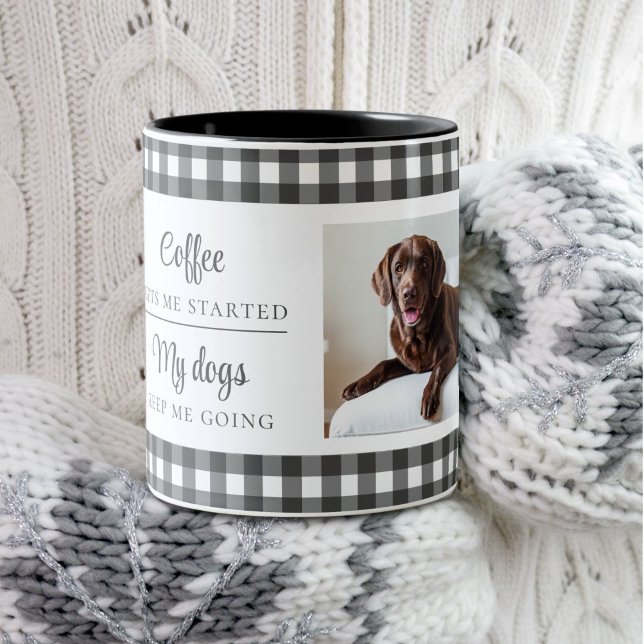 Schwarz-weiß Gingham 2 Hund Foto Zweifarbige Tasse (Von Creator hochgeladen)