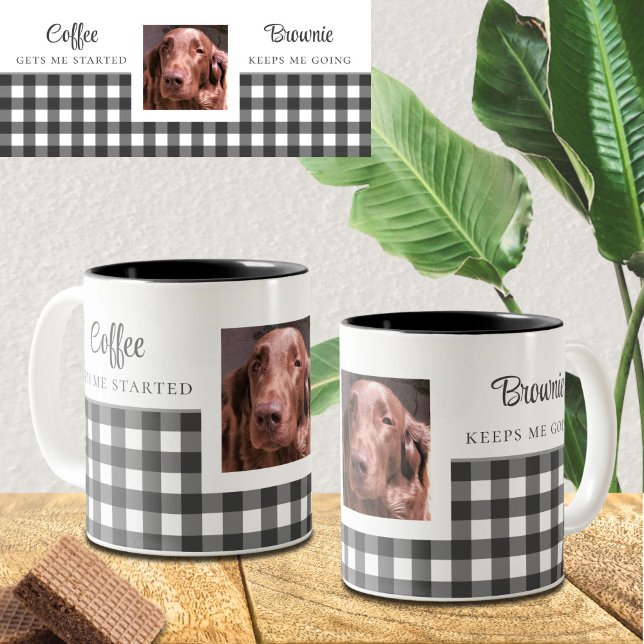 Schwarz-weiß Gingham Dog Foto Zweifarbige Tasse (Von Creator hochgeladen)