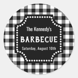 Schwarz-Weiß-Gingham-GRILLEN Runder Aufkleber