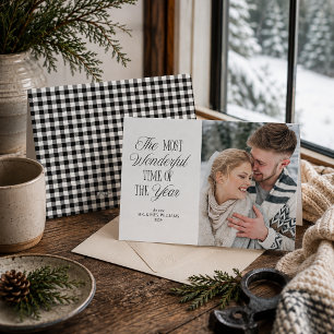 Schwarz-Weiß-Gingham-Hochzeits-Weihnachtsfoto Feiertagskarte