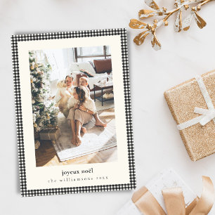 Schwarz Weiß Gingham Joyeux Noel Familienfoto Feiertagskarte