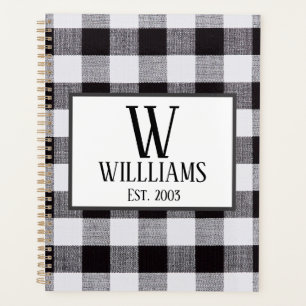 Schwarz-Weiß-Gingham Monogram-Familie Jahr Planer