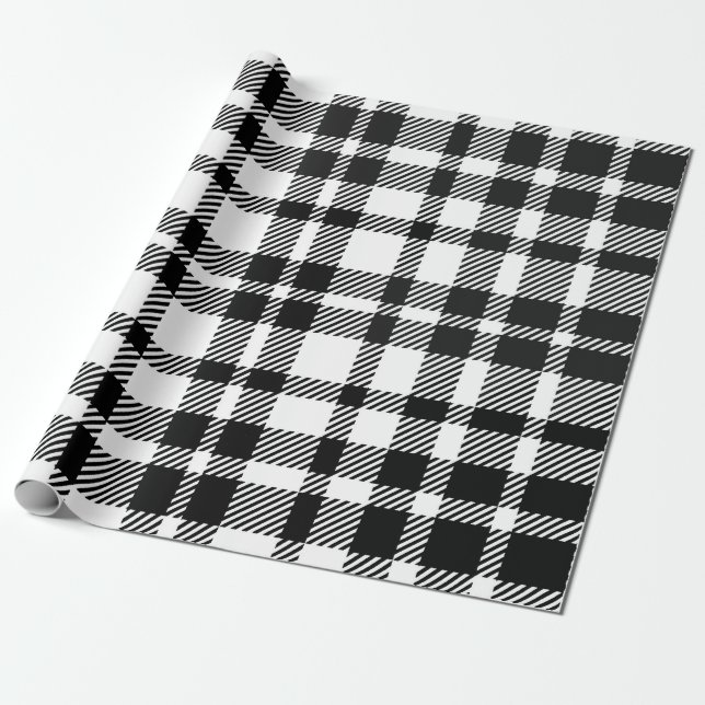 Schwarz-Weiß Gingham-Muster Geschenkpapier (Ungerollt)