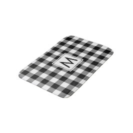 Schwarz-Weiß-Gingham-Muster mit Monogramm Badematte