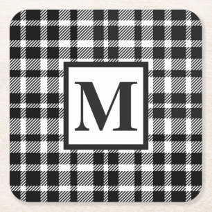 Schwarz-Weiß-Gingham-Muster Rechteckiger Pappuntersetzer