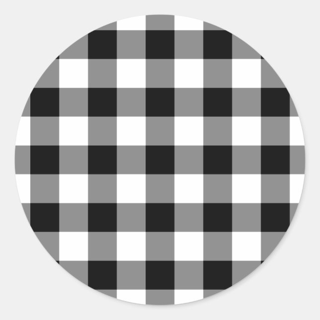 Schwarz-Weiß Gingham-Muster Runder Aufkleber (Vorderseite)