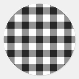 Schwarz-Weiß Gingham-Muster Runder Aufkleber