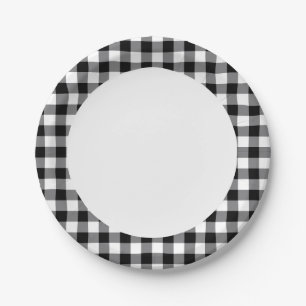 Schwarz-Weiß-Gingham Pappteller