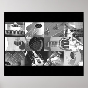 Schwarz-Weiß-Gitarre-FotoCollage Poster
